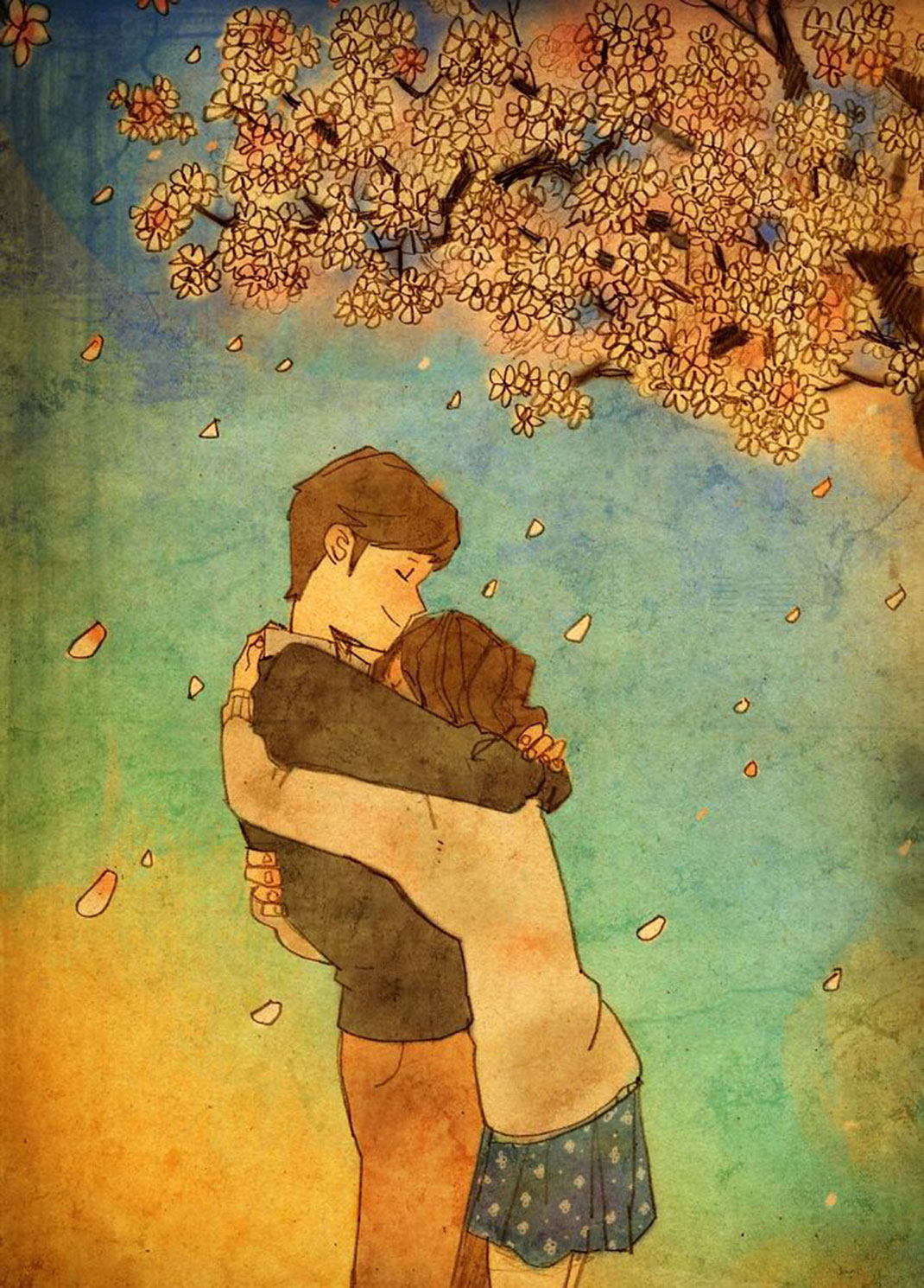 L'amour en tandem - Illustration d'art