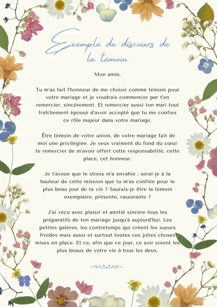 exemple discours mariage témoin