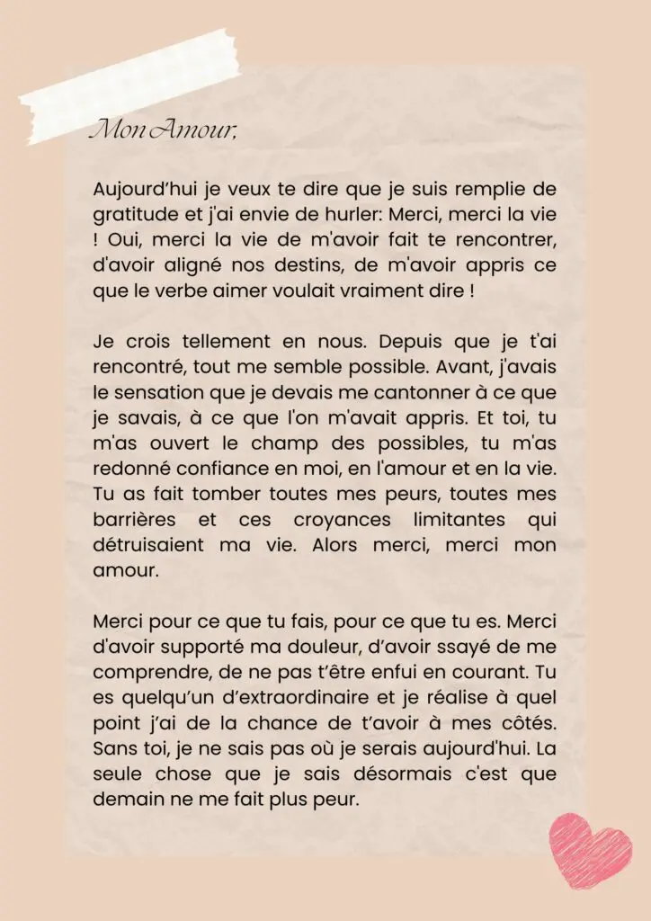 lettre d'amour pour dire merci