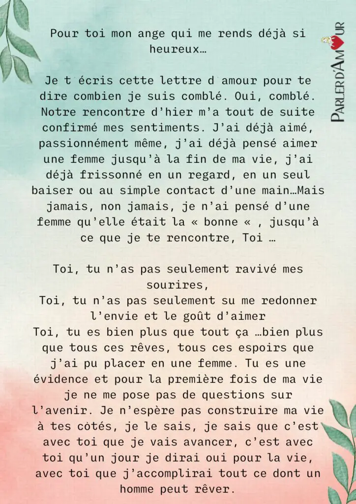 lettre d'amour romantique pour sa femme