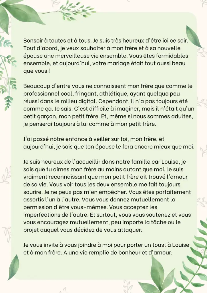 discours du frère du marié