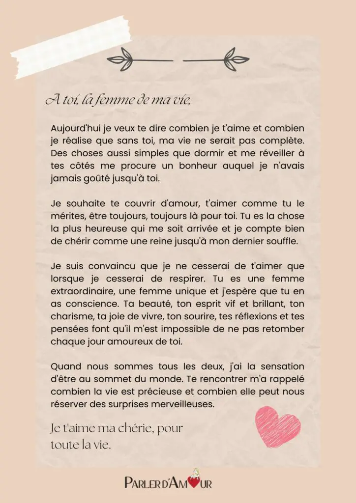 Exemple de lettre d'amour