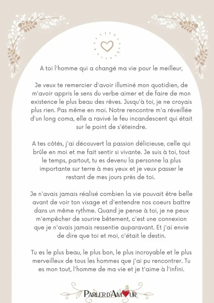 Exemple de lettre d'amour pour exprimer ses sentiments amoureux