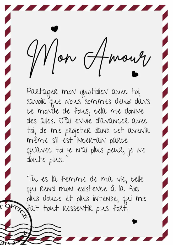 lettre d'amour tu es la femme de ma vie