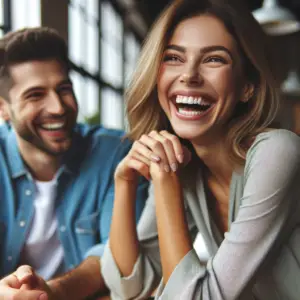 fille qui rit aux éclats pendant un date