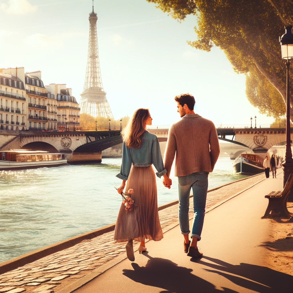 promenade couple paris seine